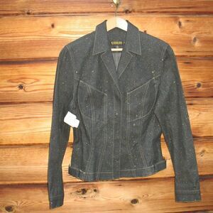NWT Vintage Black Glitter Denim Jean Jacket